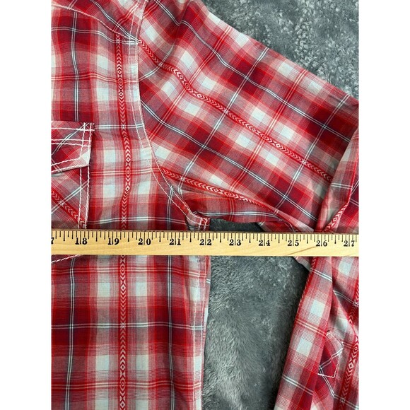 BKE Men's Large Pearl Snap Red Plaid Long Sleeve Casual Shirt Athletic Fit - Picture 7 of 11